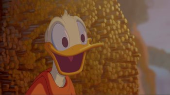 Movie still from “Fantasia 2000” (1999), directed by Eric Goldberg – The face of a cartoon character; Close Up shot, Low angle