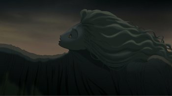 Movie still from “Fantasia 2000” (1999), directed by Eric Goldberg – A painting of a woman with flowing hair; Medium shot, Low angle