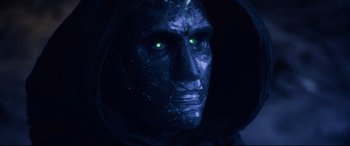 Movie still from “Fantastic Four” (2015), directed by Josh Trank – The face of an evil looking man; Close Up shot, Low angle