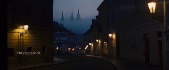 Movie still from “Fantastic Four: Rise of the Silver Surfer” (2007), directed by Tim Story – A city street at night in the fog; Extreme Wide shot, Low angle