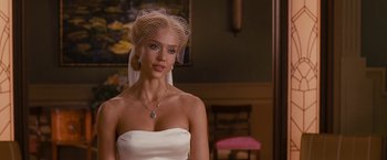 Movie still from “Fantastic Four: Rise of the Silver Surfer” (2007), directed by Tim Story – A woman in a white dress with a veil; Close Up shot, Over the shoulder angle