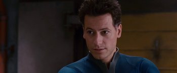 Movie still from “Fantastic Four: Rise of the Silver Surfer” (2007), directed by Tim Story – A person wearing a blue shirt; Close Up shot, High angle