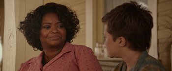 Movie still from “The Shack” (2017), directed by Stuart Hazeldine – A woman and a young boy talking to each other; Close Up shot, Over the shoulder angle