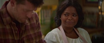 Movie still from “The Shack” (2017), directed by Stuart Hazeldine – A person wearing a white shirt; Close Up shot, Over the shoulder angle