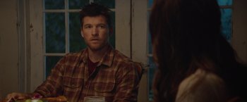 Movie still from “The Shack” (2017), directed by Stuart Hazeldine – A man and a woman sitting in front of each other; Close Up shot, Over the shoulder angle
