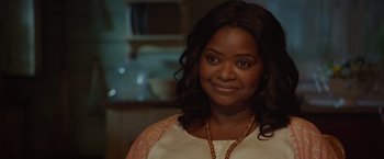 Movie still from “The Shack” (2017), directed by Stuart Hazeldine – A person smiling at the camera; Close Up shot, Over the shoulder angle