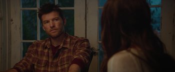Movie still from “The Shack” (2017), directed by Stuart Hazeldine – A man and a woman sitting in front of a mirror; Close Up shot, Over the shoulder angle