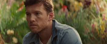 Movie still from “The Shack” (2017), directed by Stuart Hazeldine – A person wearing a jean shirt; Close Up shot, Over the shoulder angle
