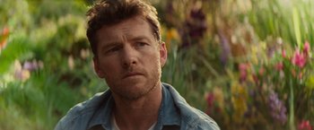 Movie still from “The Shack” (2017), directed by Stuart Hazeldine – A person wearing a jean shirt; Close Up shot, Over the shoulder angle