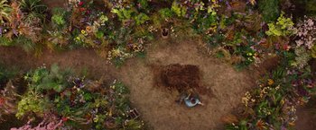 Movie still from “The Shack” (2017), directed by Stuart Hazeldine – An aerial view of a person digging in the dirt; Extreme Wide shot, Overhead angle