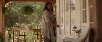 Movie still from “The Shack” (2017), directed by Stuart Hazeldine – A woman standing at the door of a house; Medium shot, Over the shoulder angle