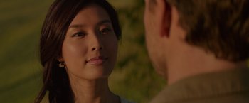 Movie still from “The Shack” (2017), directed by Stuart Hazeldine – A woman looking at a man in a field; Close Up shot, Over the shoulder angle