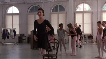 Movie still from “Fearless” (1993), directed by Peter Weir – A group of young ballerinas practicing in a dance studio; Wide shot, Over the shoulder angle