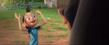 Movie still from “Ferdinand” (2017), directed by Carlos Saldanha – An image of an animated character being filmed by an animator; Medium shot, Over the shoulder angle
