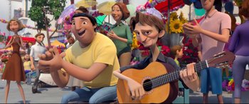 Movie still from “Ferdinand” (2017), directed by Carlos Saldanha – A group of people that are sitting in the grass; Medium shot, Over the shoulder angle