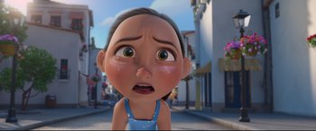 Movie still from “Ferdinand” (2017), directed by Carlos Saldanha – An animated character is crying on the street; Close Up shot, Low angle