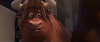 Movie still from “Ferdinand” (2017), directed by Carlos Saldanha – A character's face with horns; Close Up shot, Low angle