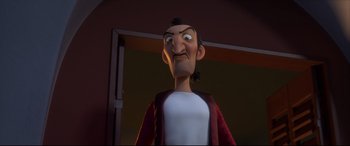 Movie still from “Ferdinand” (2017), directed by Carlos Saldanha – An animated character is standing in front of a door; Close Up shot, Low angle