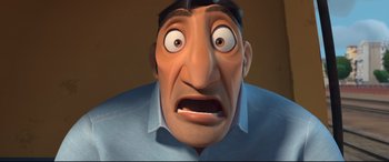 Movie still from “Ferdinand” (2017), directed by Carlos Saldanha – An animated man with a surprised look on his face; Close Up shot, Low angle