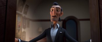 Movie still from “Ferdinand” (2017), directed by Carlos Saldanha – An animated man in a black suit and a white shirt; Close Up shot, Low angle