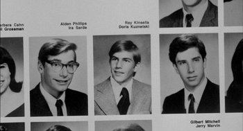 Movie still from “Field of Dreams” (1989), directed by Phil Alden Robinson – A black and white photo of a bunch of men; Extreme Close Up shot, Overhead angle