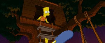 Movie still from “The Simpsons Movie” (2007), directed by David Silverman – The simpsons treehouse of horror; Wide shot, Low angle