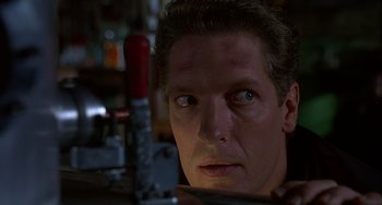 Movie still from “Flubber” (1997), directed by Les Mayfield – A person looking at the camera; Close Up shot, Low angle