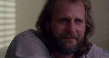 Movie still from “Fly Away Home” (1996), directed by Carroll Ballard – A person with long hair and a beard; Close Up shot, Low angle