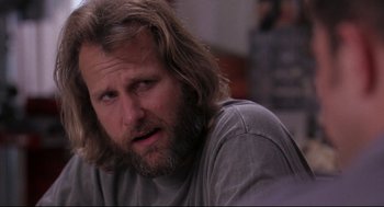 Movie still from “Fly Away Home” (1996), directed by Carroll Ballard – A person with long hair and a beard; Close Up shot, Low angle