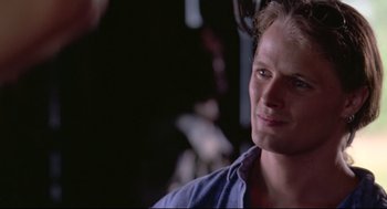 Movie still from “Fly Away Home” (1996), directed by Carroll Ballard – A person wearing a blue shirt; Close Up shot, Over the shoulder angle