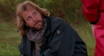 Movie still from “Fly Away Home” (1996), directed by Carroll Ballard – A person with long hair wearing a jacket; Close Up shot, Low angle