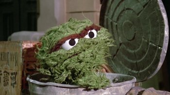 Movie still from “Follow That Bird” (1985), directed by Ken Kwapis – The face of a sesame street character; Close Up shot, Low angle