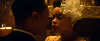 Movie still from “The United States vs. Billie Holiday” (2021), directed by Lee Daniels – A man and a woman looking at one another; Close Up shot, Over the shoulder angle