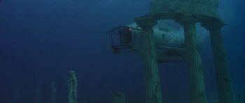 Movie still from “For Your Eyes Only” (1981), directed by John Glen – An underwater view of an airplane in the ocean; Extreme Wide shot, High angle