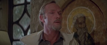 Movie still from “For Your Eyes Only” (1981), directed by John Glen – A person with a beard; Close Up shot, Low angle
