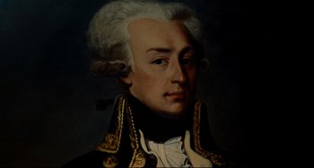 Movie still from “Foxcatcher” (2014), directed by Bennett Miller – A painting of a man in military garb; Close Up shot, High angle