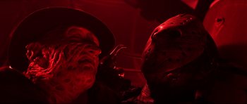 Movie still from “Freddy vs. Jason” (2003), directed by Ronny Yu – A freddy krueger mask and a freddy krueger head; Close Up shot, Low angle