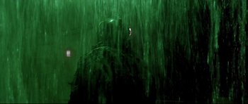 Movie still from “Freddy vs. Jason” (2003), directed by Ronny Yu – A dark picture of a person standing in the water; Medium shot, Low angle