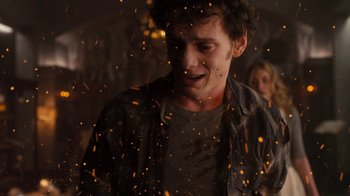 Movie still from “Fright Night” (2011), directed by Craig Gillespie – A young man is crying in front of a crowd of people; Close Up shot, Over the shoulder angle