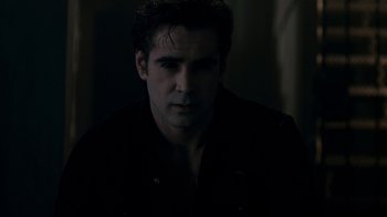 Movie still from “Fright Night” (2011), directed by Craig Gillespie – A person wearing a black shirt; Close Up shot, High angle