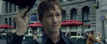 Movie still from “The Walk” (2015), directed by Robert Zemeckis – A person wearing a black shirt; Close Up shot, Over the shoulder angle