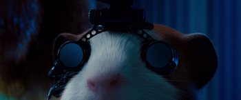 Movie still from “G-Force” (2009), directed by Hoyt Yeatman – A guinea pig's head wearing goggles; Extreme Close Up shot, Low angle