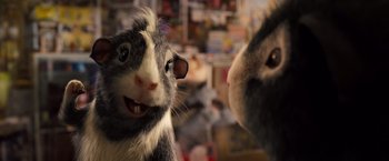 Movie still from “G-Force” (2009), directed by Hoyt Yeatman – Two stuffed animals one of which has a smile on its face; Close Up shot, Low angle