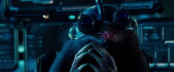 Movie still from “G-Force” (2009), directed by Hoyt Yeatman – A rat wearing goggles and a helmet; Close Up shot, High angle