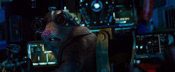 Movie still from “G-Force” (2009), directed by Hoyt Yeatman – A rat is sitting in front of a computer screen; Close Up shot, Over the shoulder angle