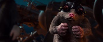 Movie still from “G-Force” (2009), directed by Hoyt Yeatman – An animal wearing a headset and a microphone in his mouth; Extreme Close Up shot, High angle