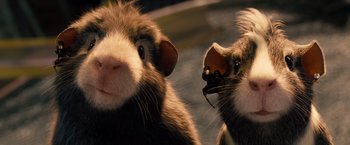Movie still from “G-Force” (2009), directed by Hoyt Yeatman – A rat's face with another rat in the background; Close Up shot, Low angle