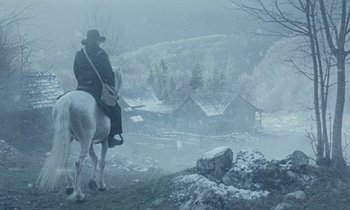 Movie still from “The World to Come” (2020), directed by Mona Fastvold – Wide shot, Low angle