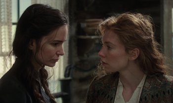 Movie still from “The World to Come” (2020), directed by Mona Fastvold – Close Up shot, Over the shoulder angle