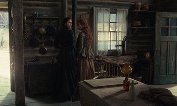 Movie still from “The World to Come” (2020), directed by Mona Fastvold – Wide shot, Over the shoulder angle